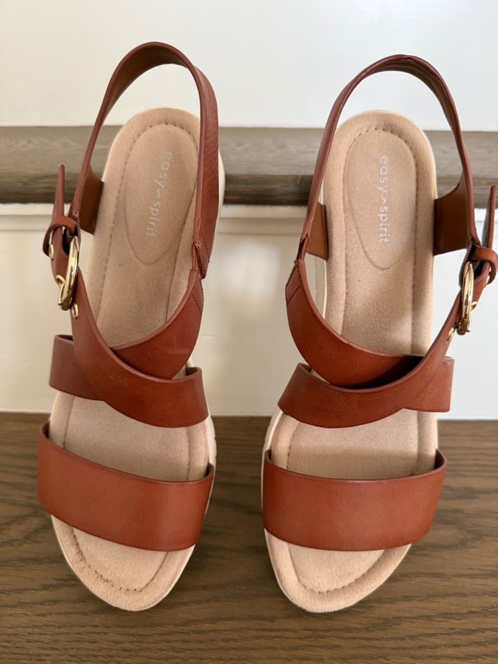 Easy Spirit Tan Leather Triple-Strap Slingback Sandals